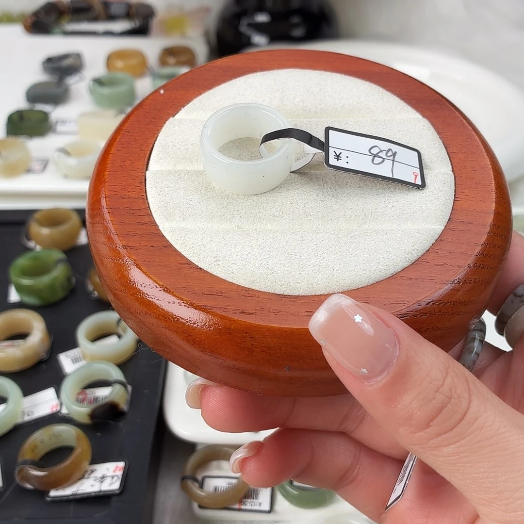 和田玉未镶嵌戒指Q107白墩墩内径16.6