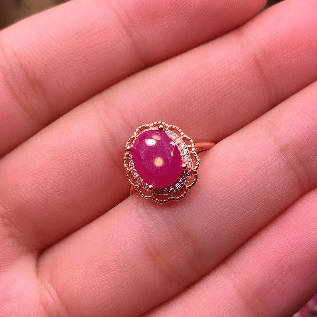 红宝石戒指银S925镶嵌