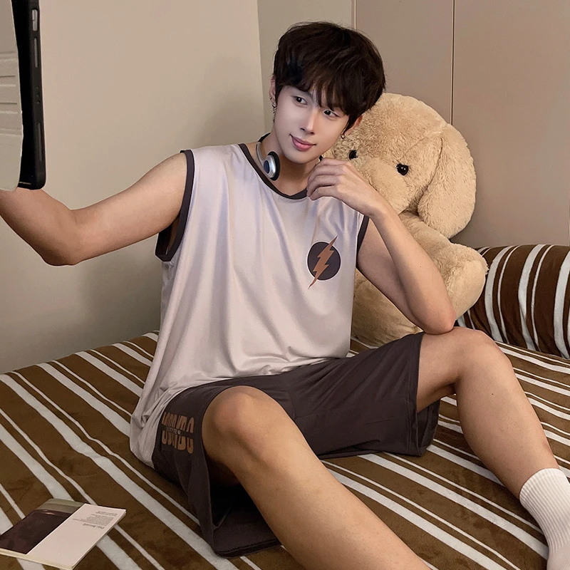 莫代尔睡衣男士背心夏季款无袖薄款夏天男款家居服套装2025年新款