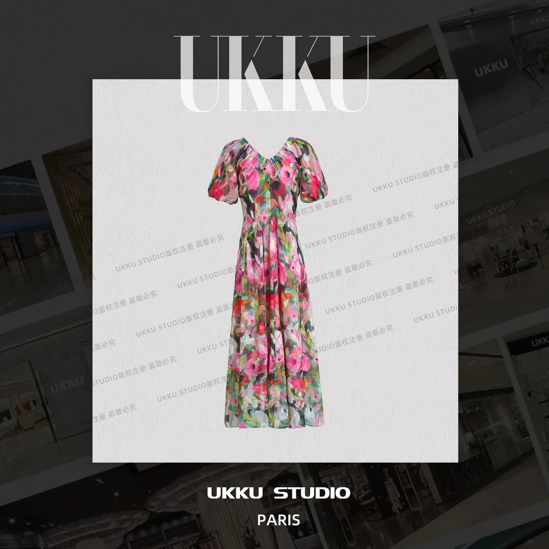 LILI【UKKU STUDIO】时尚气质收腰玫瑰庄园系列吊带连衣裙314170