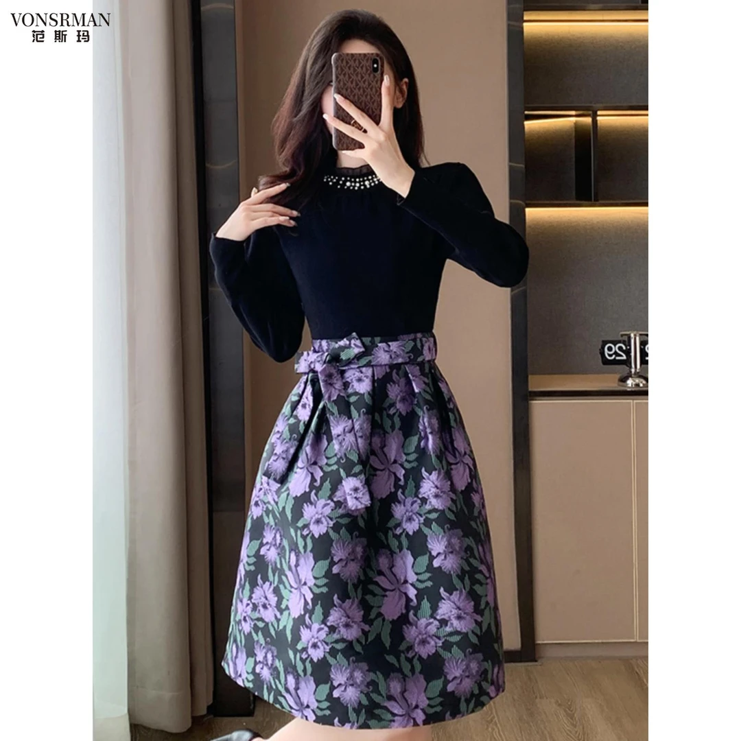 小香风针织连衣裙女秋季2025新款气质显瘦高级感小个子长袖毛衣裙