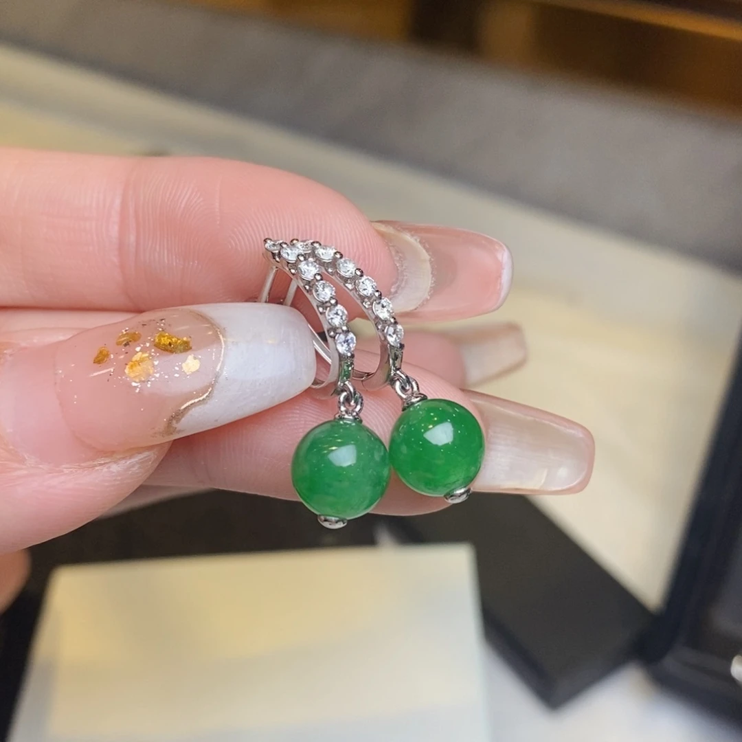 翡翠耳饰18K金镶嵌珠子
