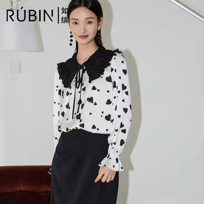 设计感娃娃领衬衫波点泡泡袖法式长袖洋气上衣