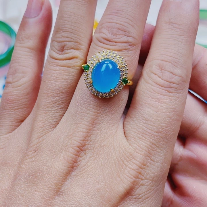 玛瑙/玉髓戒指合金蓝色戒指