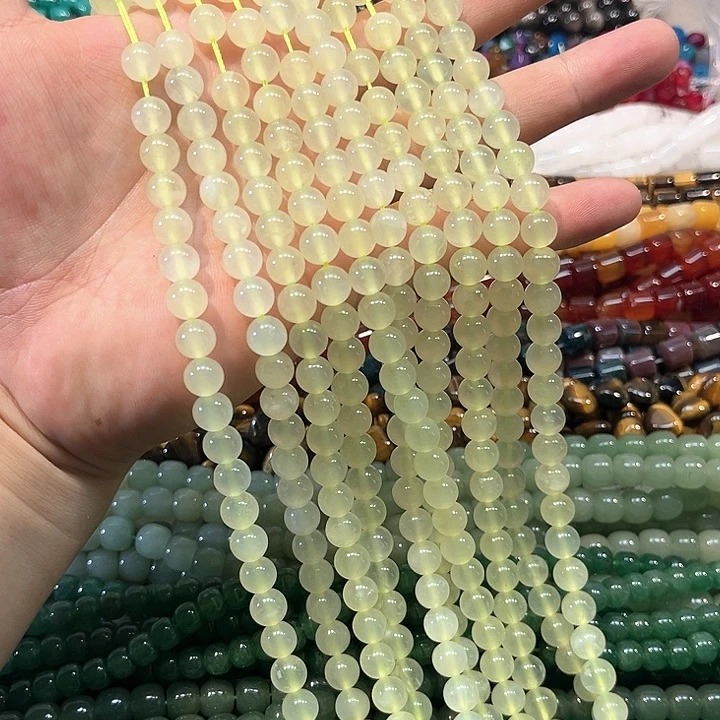 玛瑙/玉髓合金珠宝半成品天然柠檬玉10mm一条