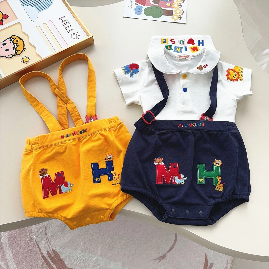 日系miki25夏新重工田鸡裤男女宝宝包屁背带短裤可爱小熊裤子3202