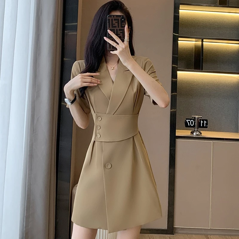 高端西装连衣裙夏季2025新款高级感气质小个子收腰显瘦洋气a字裙