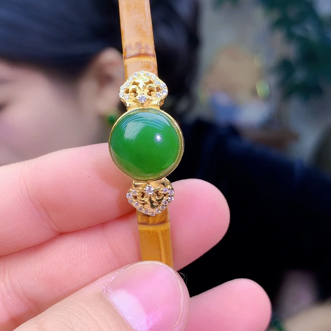 吊坠(不含链)银S925镶嵌和田玉（碧玉）手链