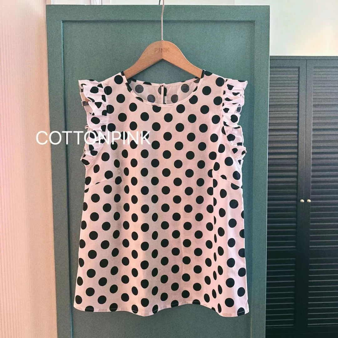 COTTONPINK女装夏季无袖波点花边背心女