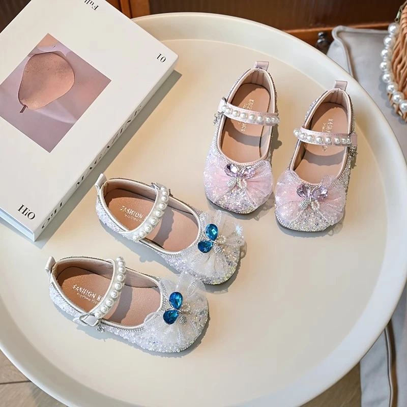 ABC女童公主鞋2025春秋新款儿童软底小皮鞋水晶鞋宝宝单鞋演出鞋