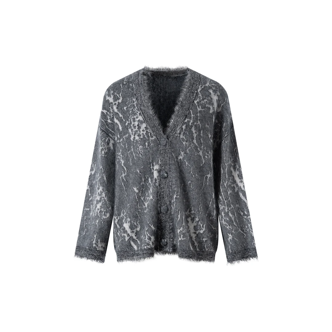 女士秋冬邓肯A级羊绒拉绒V领撞色毛衣开衫轻奢老钱风高级感