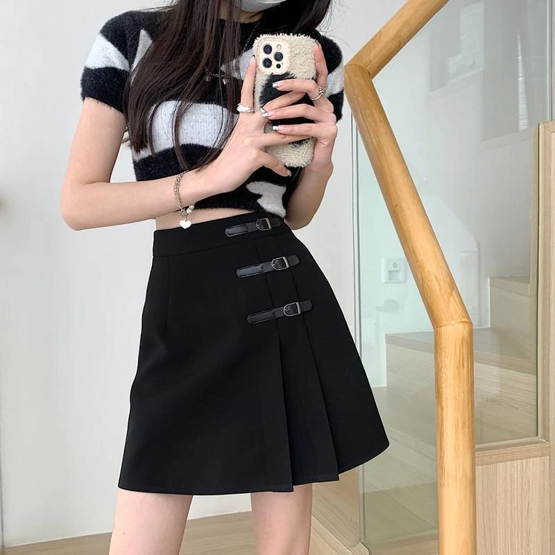 西装面料半身裙女春夏款新款高腰百褶小个子a字百搭短裙半身裙