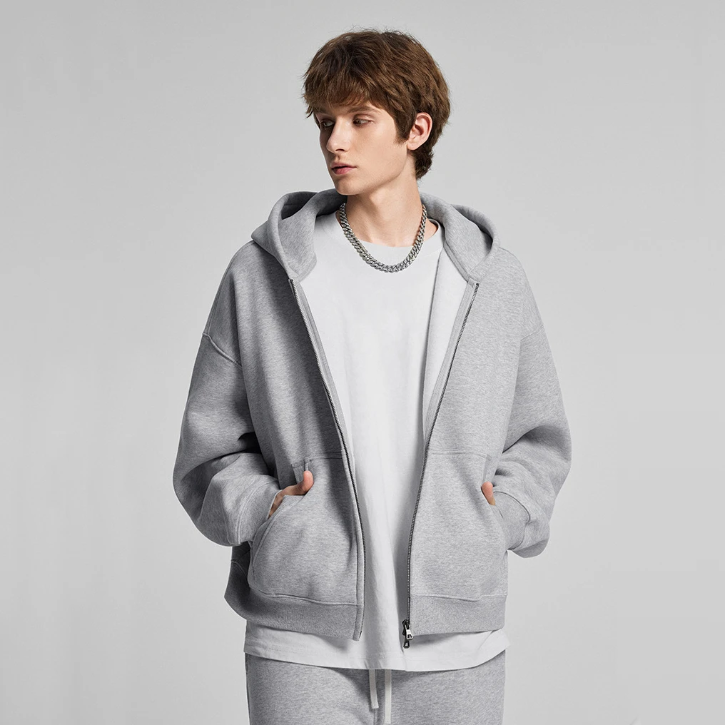 cleanfti外套基础通勤宽松连帽落肩拉链开衫廓形短款boxy版型卫衣