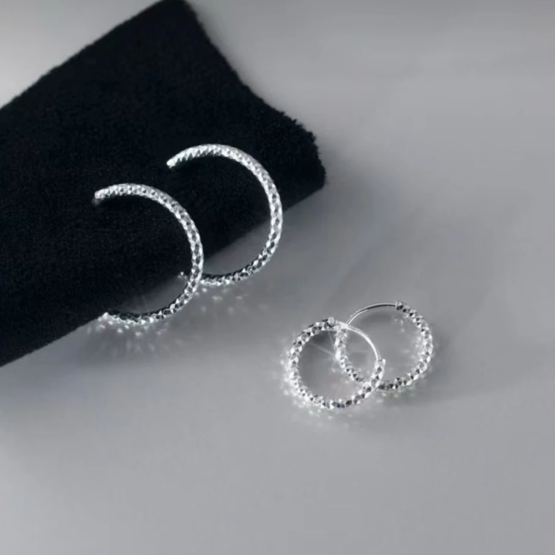 足银耳饰 足银满天星钻花耳圈女款精致百搭小众日韩简约纯银耳饰