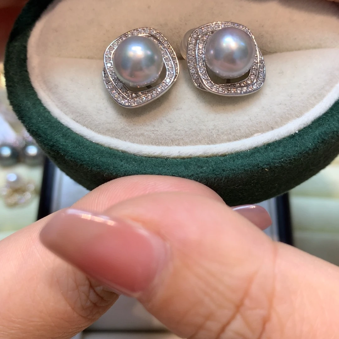海水珍珠耳饰银S925镶嵌