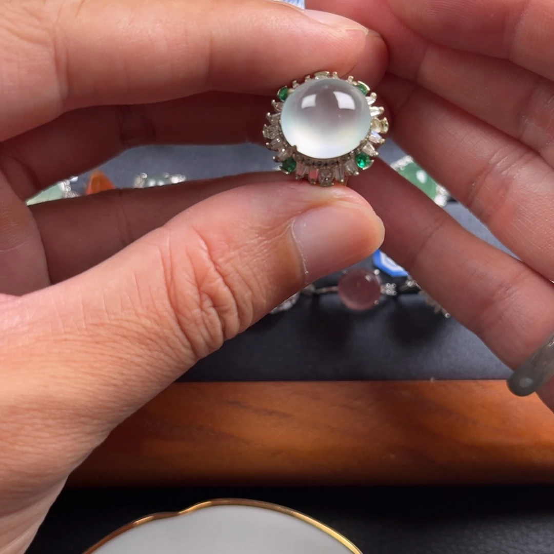 银S925镶嵌戒指翡翠缅甸翡翠A货