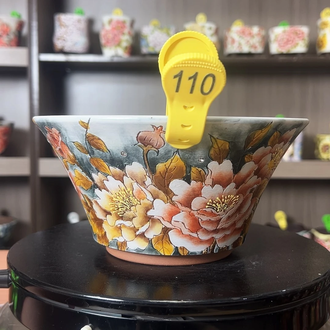 手绘陶瓷花盆口20.5高10.5