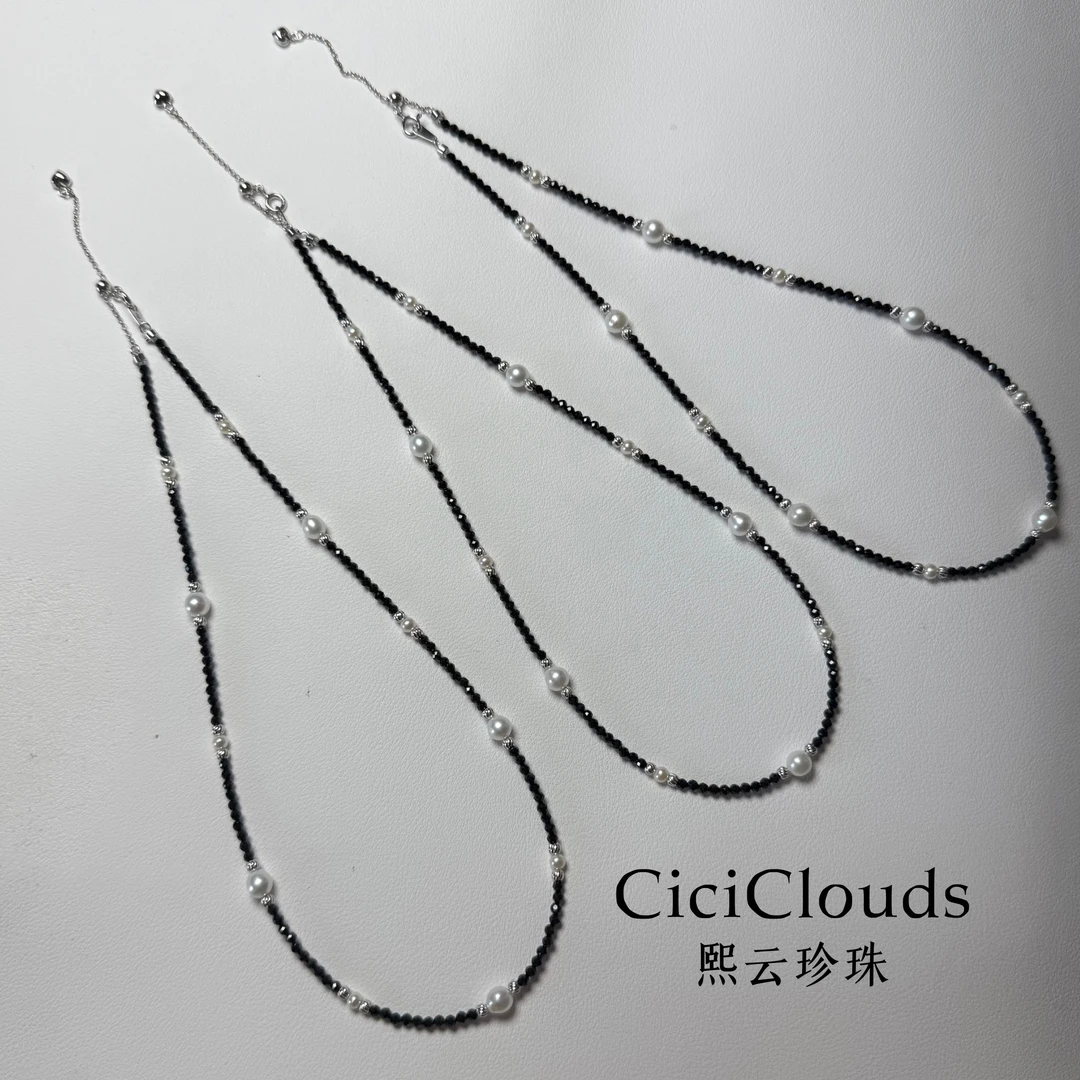「夜里流星」s925银淡水异形珍珠黑尖晶可调节项链（多样性发一条）