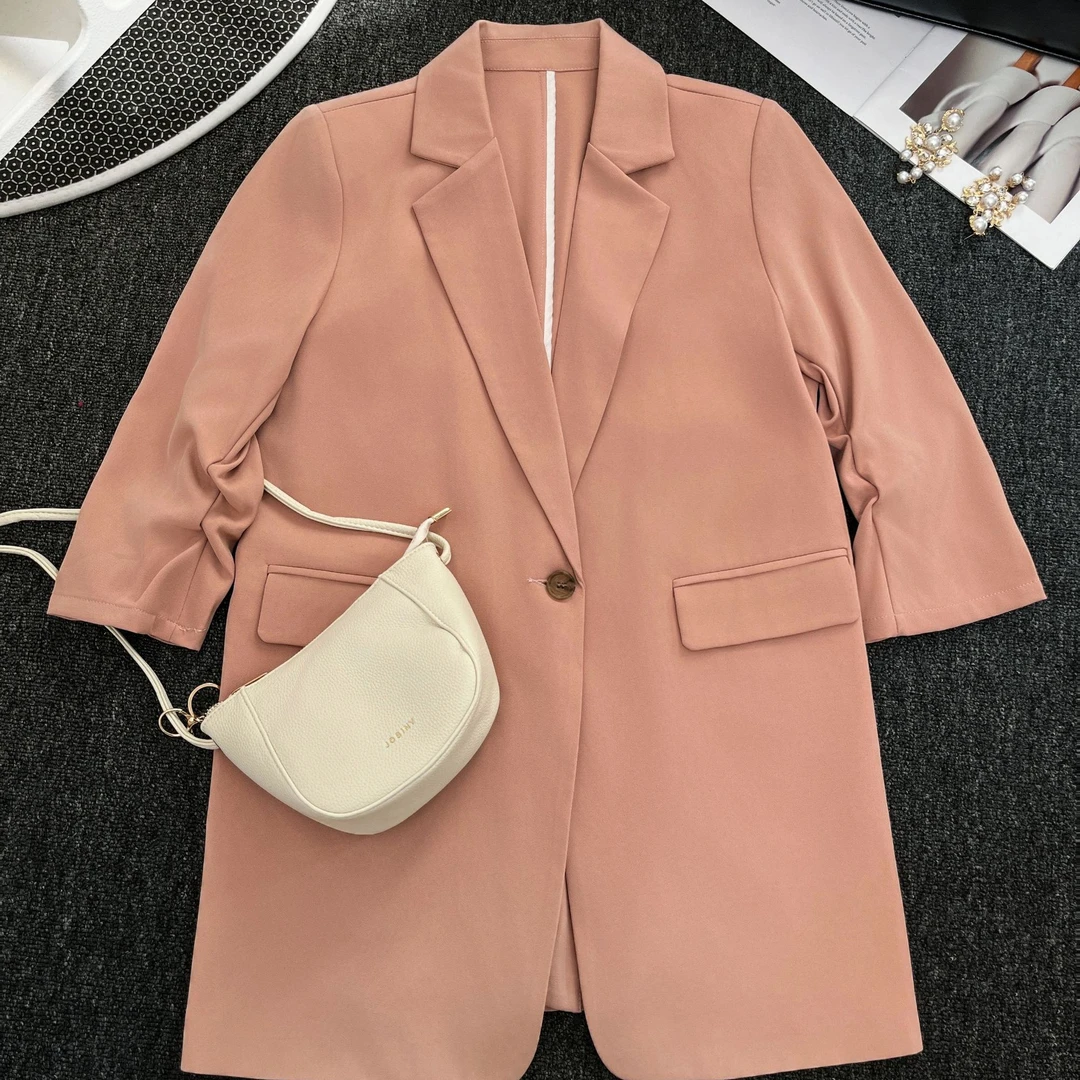 【静姐宠粉】设计款中长款粉色韩版时尚显瘦西装气质女款2029-1