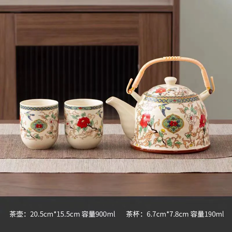 缠枝牡丹提梁壶（一壶两杯）zhz225