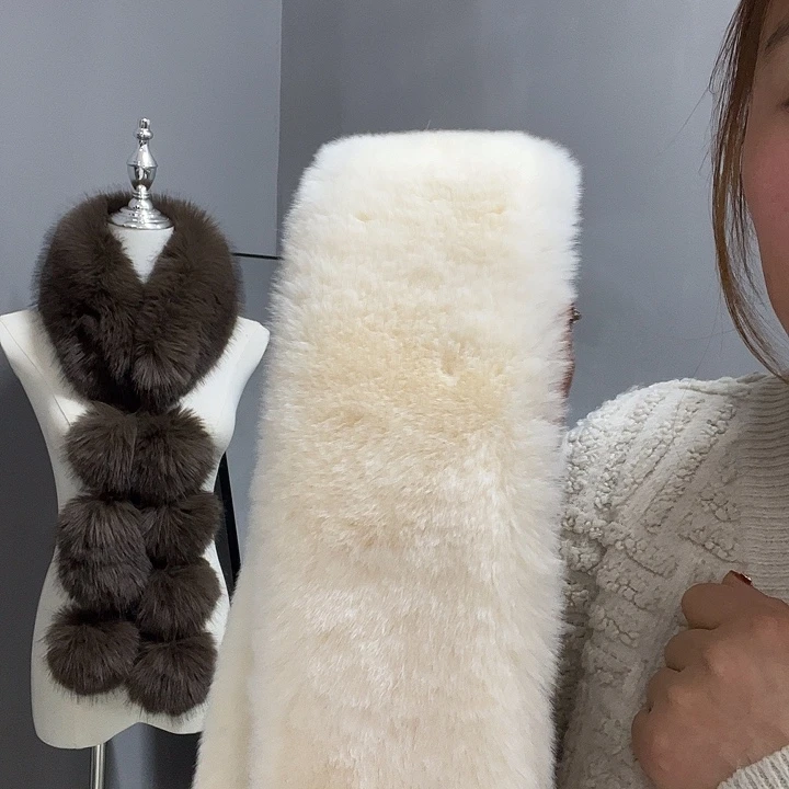 美丽诺羊毛獭兔毛围巾