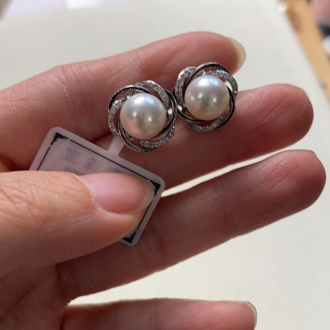 海水珍珠耳饰银S925镶嵌