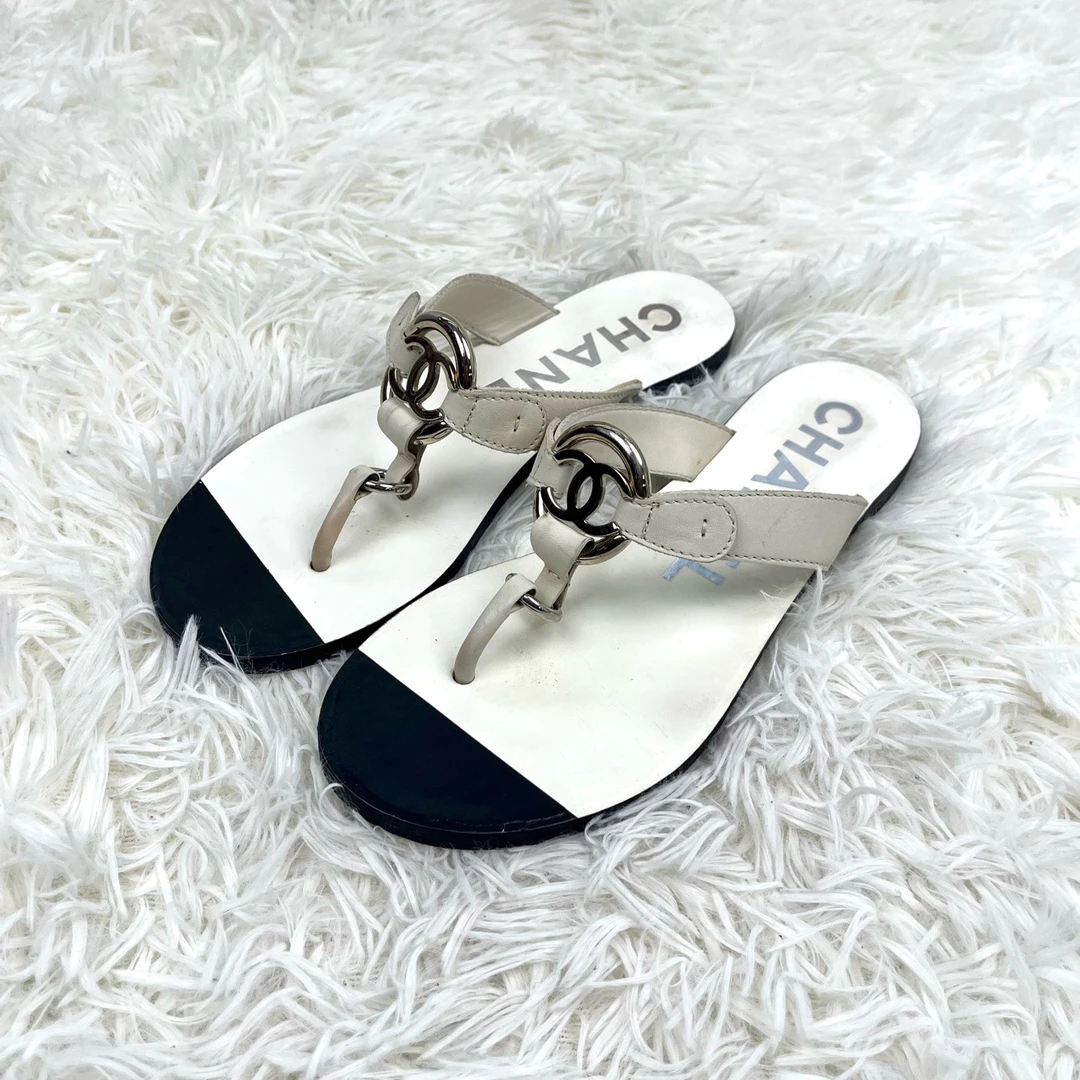 99新 Chanel/香奈儿 （福利）人字拖凉鞋白色35.5码12906423