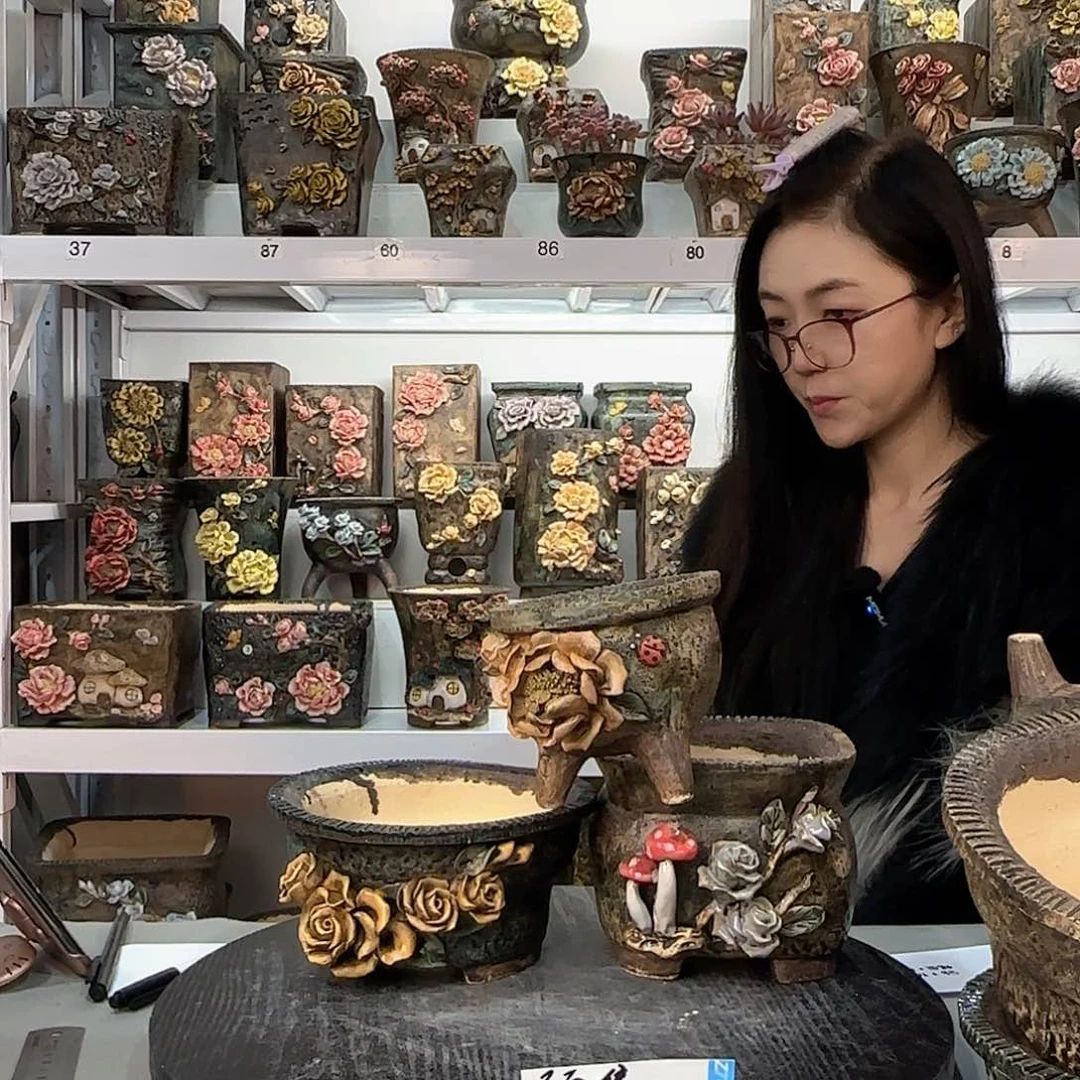 红陶庆*青默花器麦饭石花盆