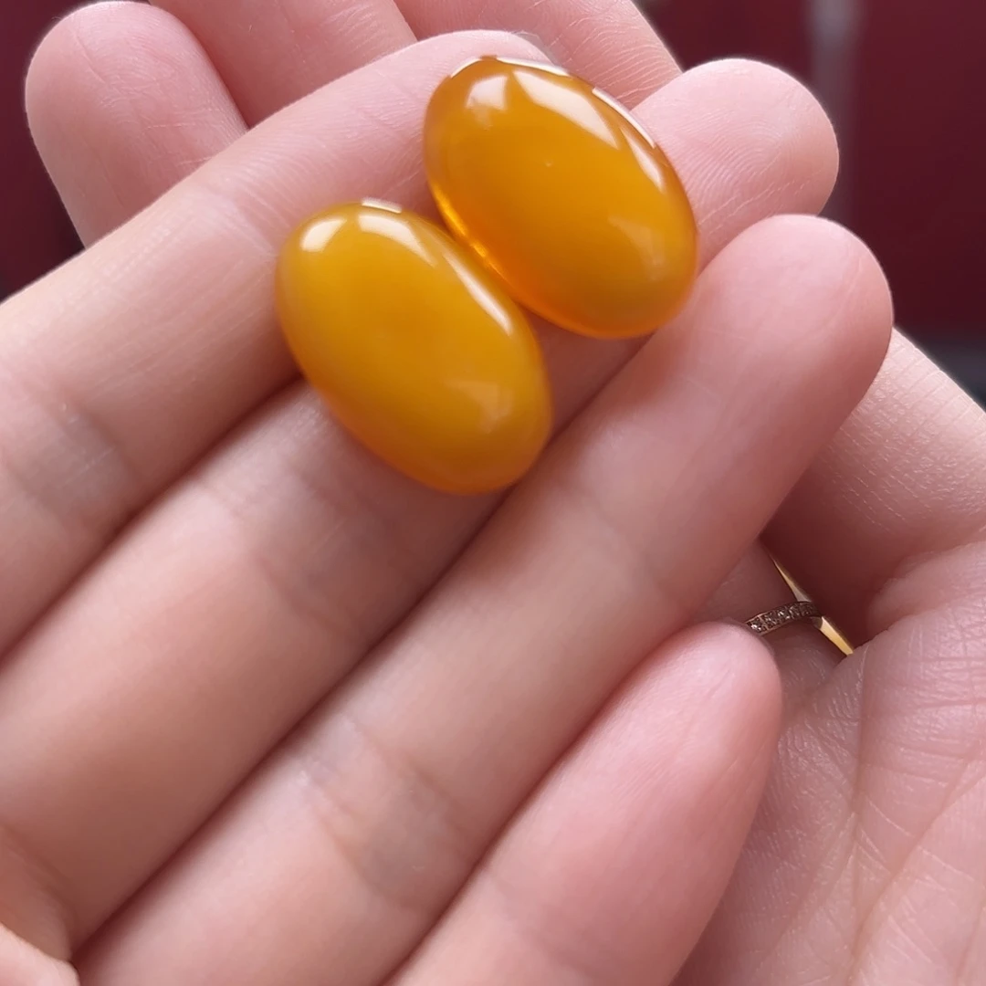 琥珀裸石银S925镶嵌35耳钉