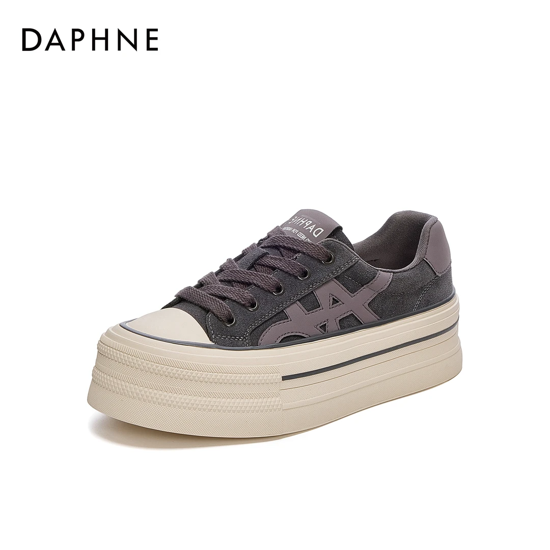 达芙妮新款时尚百搭系带女鞋小众厚底增高时尚休闲秋季时尚休闲鞋