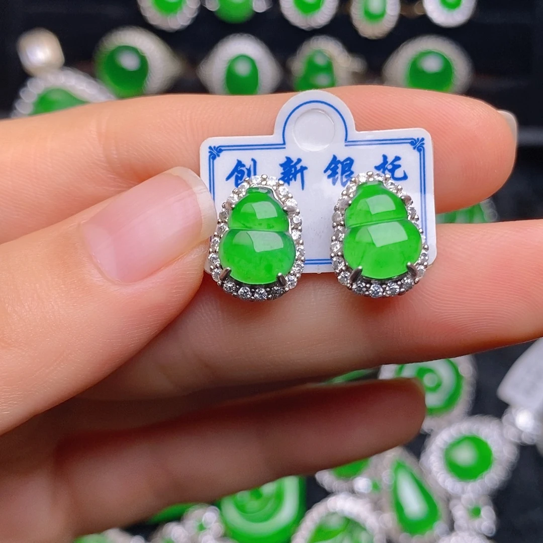 银S925镶嵌翡翠耳饰