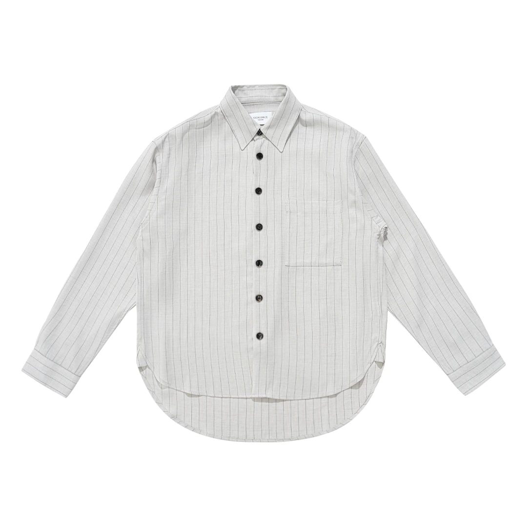 意卡伦萨24SS设计师款条纹简约百搭休闲时尚宽松长袖衬衫SM60876