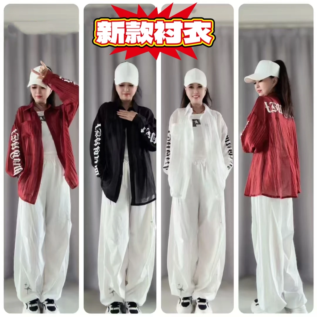新品5599款条纹褶子字母衬衣时尚宽松休闲
