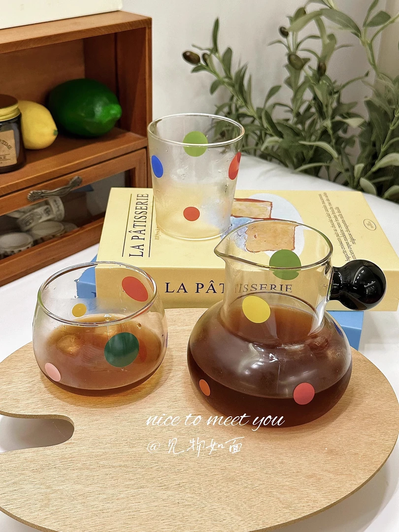 ins博主同款彩色波点玻璃壶咖啡杯手冲咖啡壶高硼硅分享壶咖啡杯