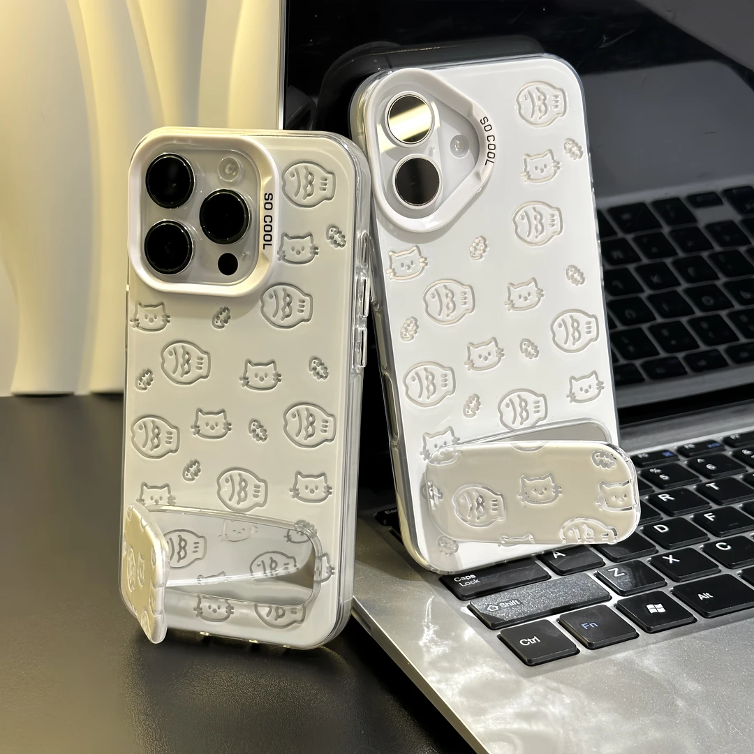 简约铜锣烧猫猫支架适用苹果16/15pro手机壳13华为vivo小米14oppo