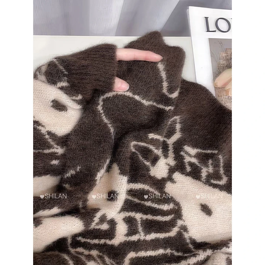 【空谷幽兰】圆领加厚套头提花针织衫韩版软糯慵懒风宽松条纹打底