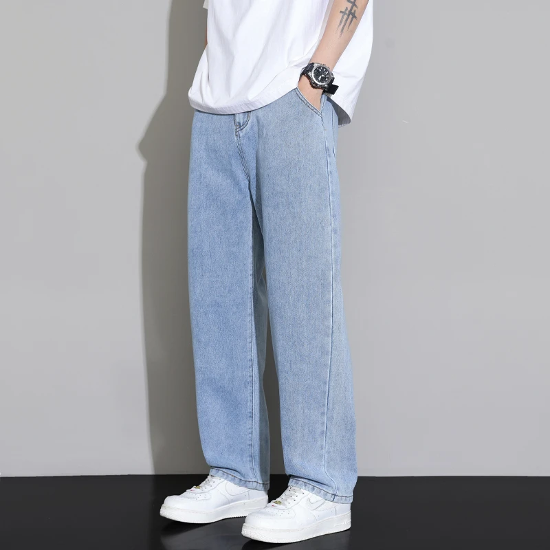 复古水洗牛仔裤男款休闲牛仔做旧阔腿裤垂感青少年秋季新款牛仔裤