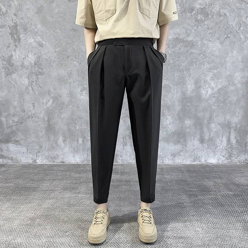 魔术贴九分裤春夏小西裤男九分长裤男士韩版春秋潮流小脚男款男生
