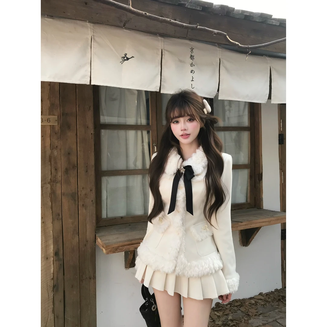 瑞茜·威瑟斯 雪国情书 冬季甜美显瘦修身长袖外套半裙R3628-1W