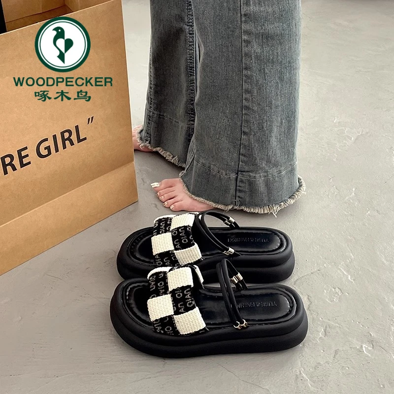 啄木鸟绝美厚底凉鞋女夏季外穿时尚配裙子2025新款爆款平底凉拖