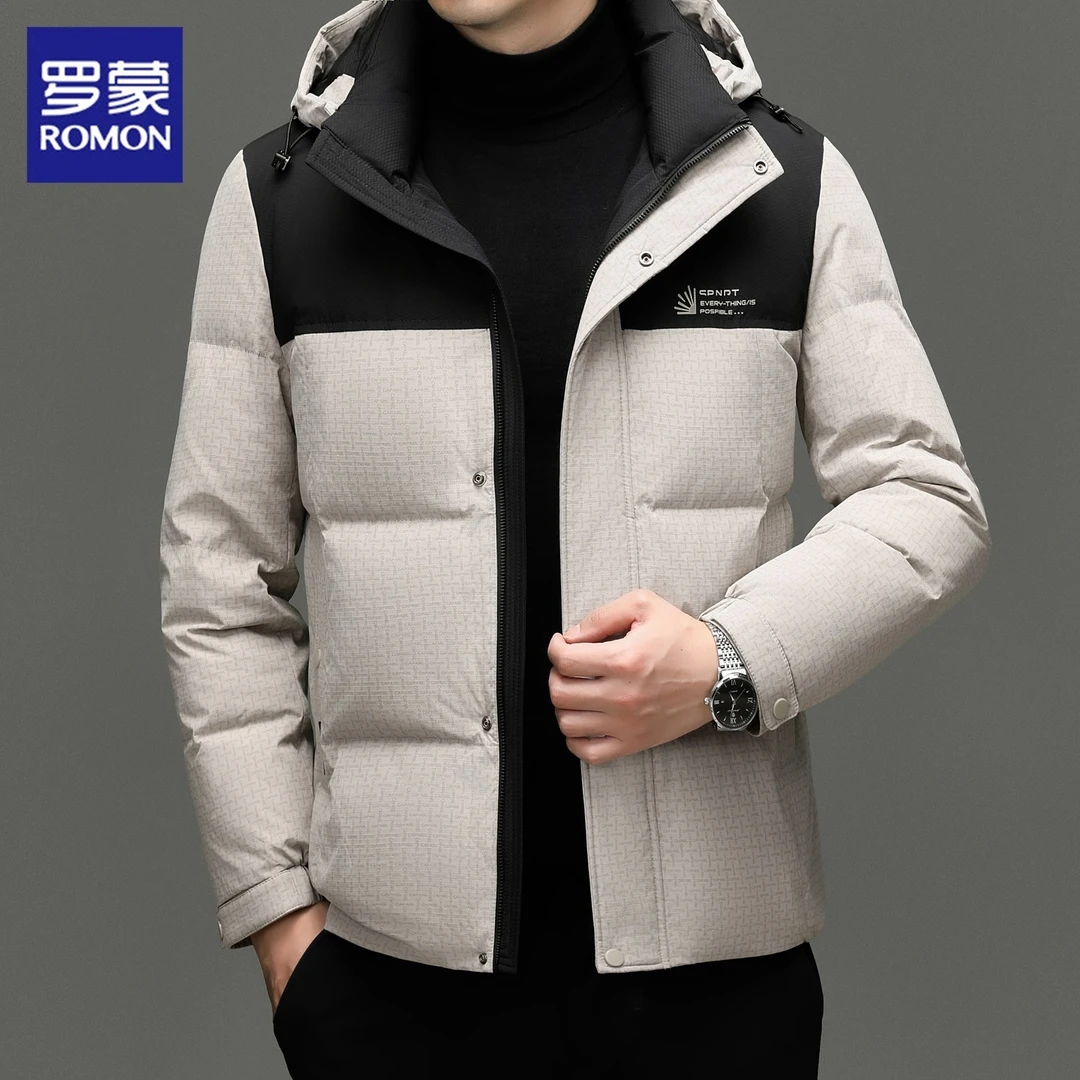 罗蒙短款羽绒服男士2025年冬季保暖可拆卸帽休闲慵懒风外套男装