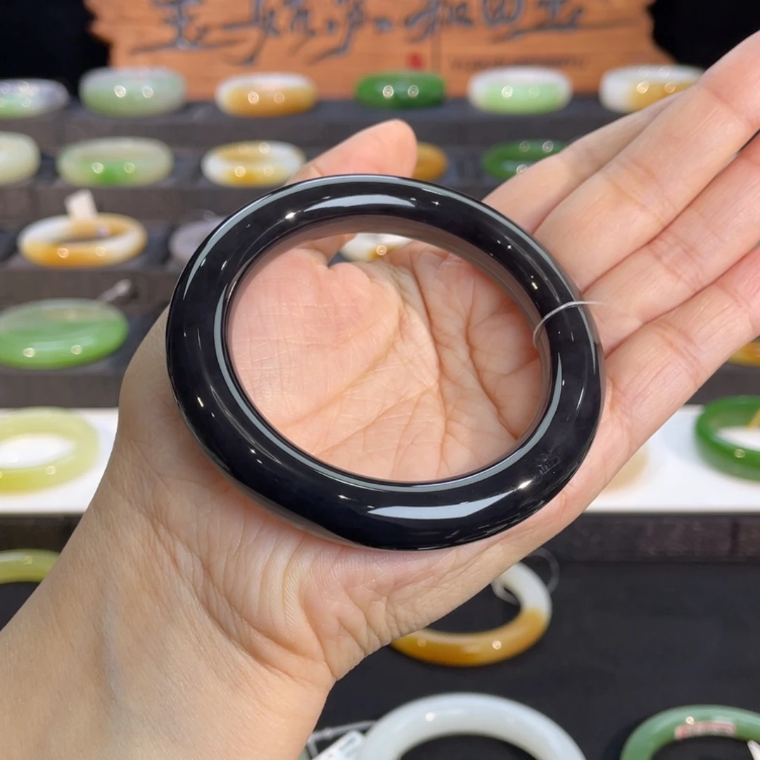 和田玉未镶嵌手镯-帝王紫胖圆56