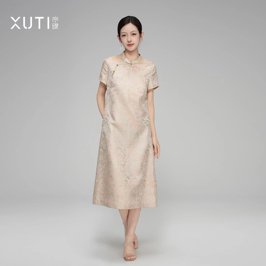 序缇『烟柳画桥』夏季新款复古新中式女装桑蚕丝连衣裙J37-15301