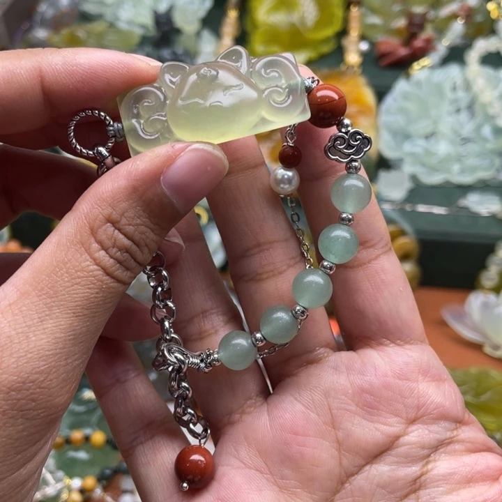 未镶嵌岫玉吊坠毛衣链锁骨链