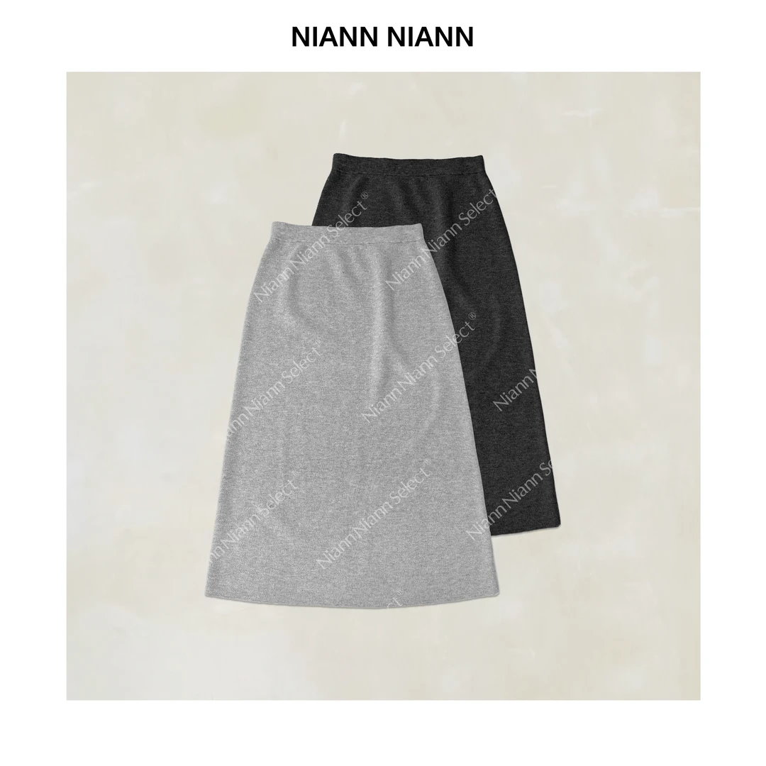 NiannNiann 新品极简高级感秋冬松紧腰针织羊毛混纺长半裙16434
