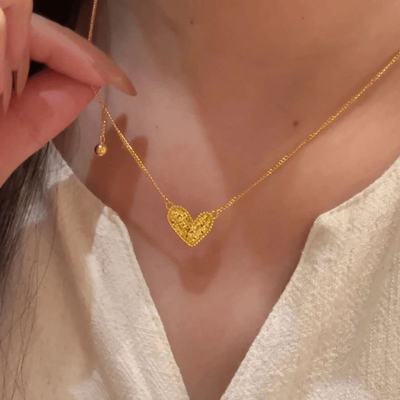 铜合金项链 中古风碎碎冰爱心项链高级感轻奢小众超闪精致锁骨链