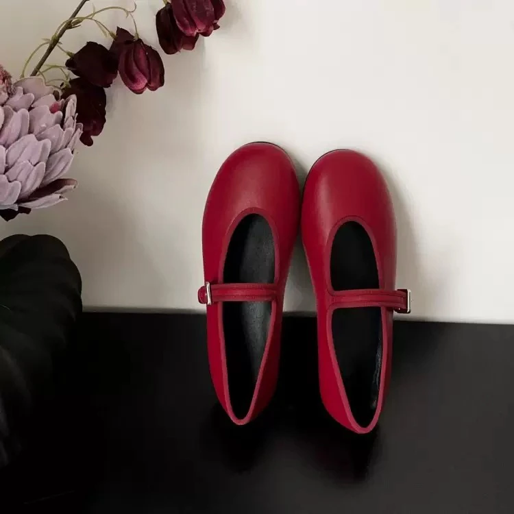 row家浅口圆头玛丽珍鞋甜美一字扣单鞋玛丽珍法式方头休闲