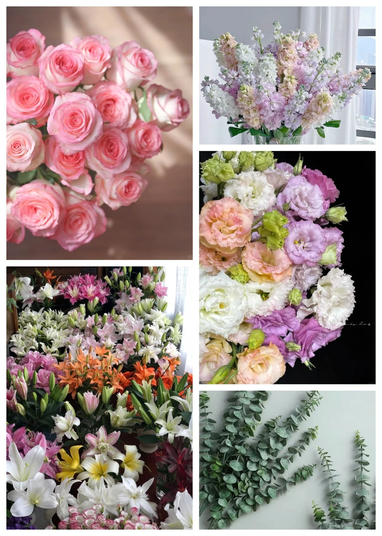 套餐3 艾莎6枝+香水百合6朵+洋桔梗1把+重瓣紫罗兰1把+叶子（坤）