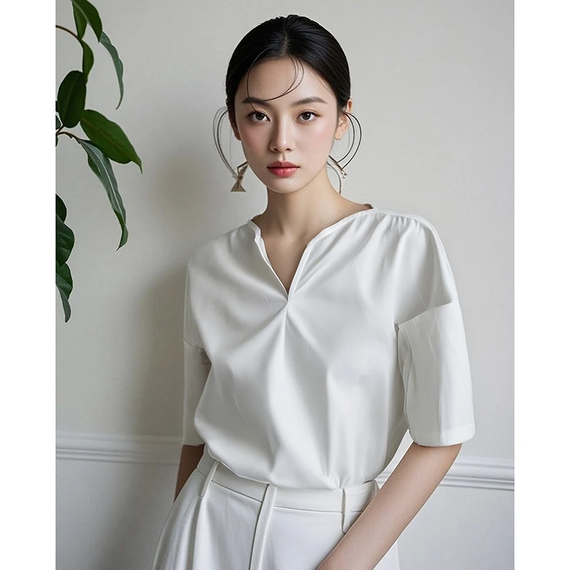 【断码清仓】2025春夏上衣小V领衬衫女25011714