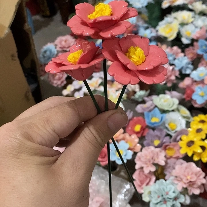 瓷片纯手工陶瓷花摆件瑕